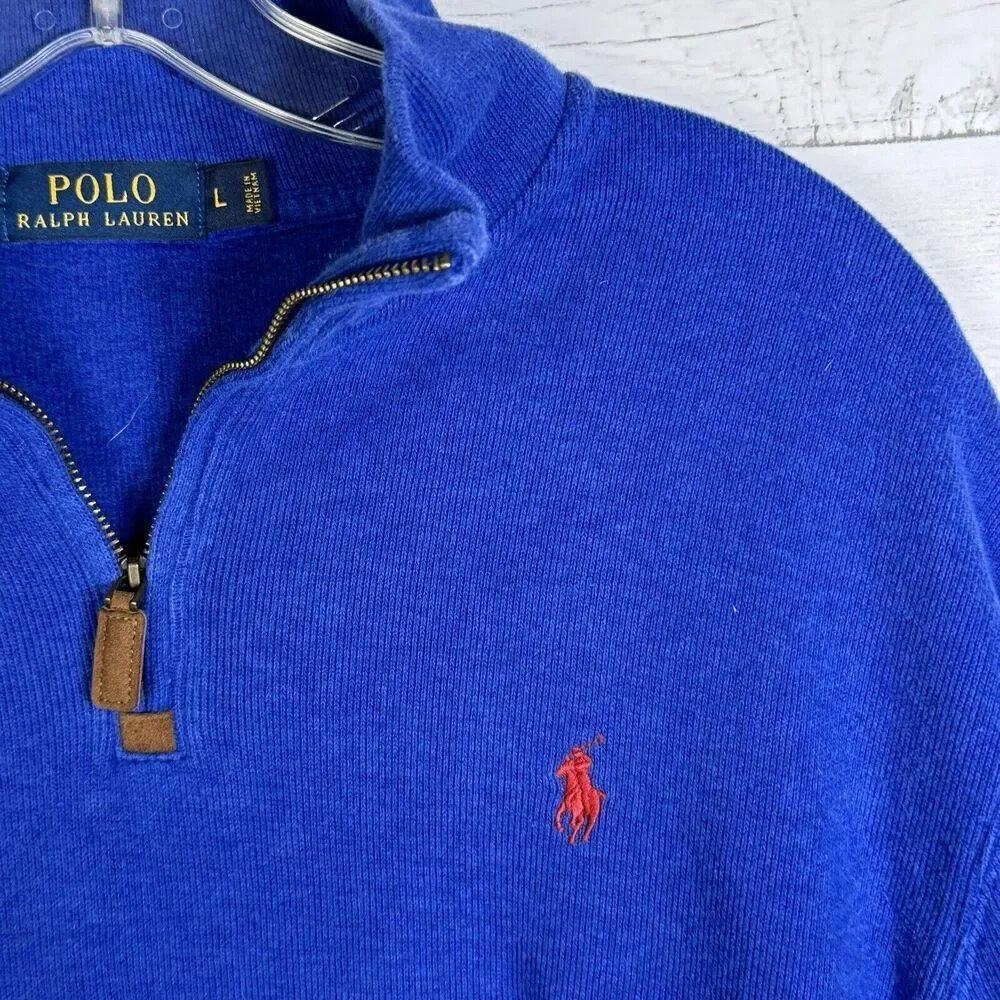 Polo Ralph Lauren Blue 1/4 Zip Mock Neck Sweater Cotton